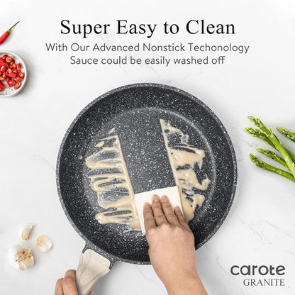 CAROTE Non-Stick Frying Pan | Healthy Granite Chef Pan with Heat-Resistant Handle - 12" Black