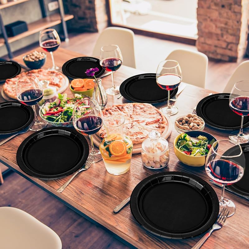 Variation of THIS listing: 50 Pcs 9 Inch Black Disposable Paper Plates - 300gsm with Film