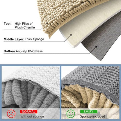 Smiry Luxury Chenille Bathroom Rugs 70x24, Extra Soft and Absorbent Shaggy Bath Mat, Machine Washable, Non-Slip Plush Carpet Runner for Tub, Shower, and Floor, Home Decor Accessories, Beige