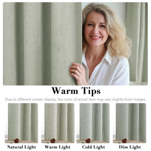 H.VERSAILTEX Primitive Linen Curtains 100% Blackout Curtain Drapes Burlap Fabric Curtains with White Thermal Insulated Liner, Grommet Top Drapes Living Room/Bedroom (2 Panels, 42 x 54 Inch, Sage)