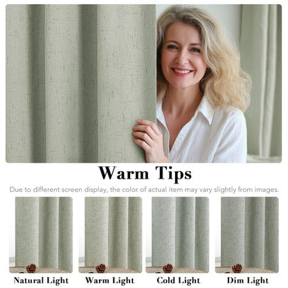 H.VERSAILTEX Primitive Linen Curtains 100% Blackout Curtain Drapes Burlap Fabric Curtains with White Thermal Insulated Liner, Grommet Top Drapes Living Room/Bedroom (2 Panels, 42 x 54 Inch, Sage)