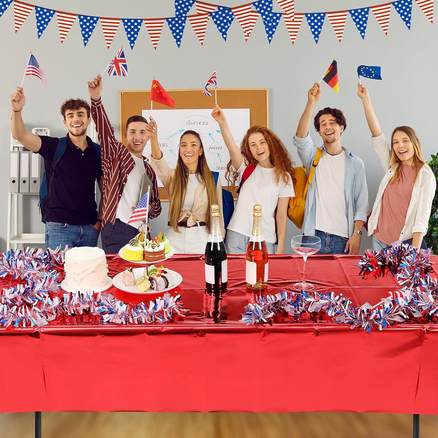 Regine Switzerland 4th of July Tablecloths - Patriotic Foil Design | 54 x 108 Inch Rectangle for Celebrations