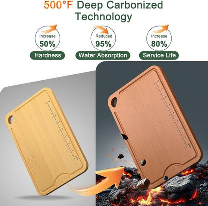 Bamboo Cutting Boards by Skiennix - Deep Juice Grooves & Built-In Handles | 2-In-1 Charcuterie & Chopping Board for New Home Gifts