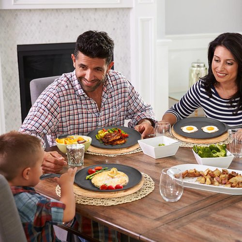 4 PCS Fajita Skillet, Cast Iron Skillet Set, Sizzler Plates With Wooden Base And Handle Cover, Steak Plates, Cast Iron Plates for Home Party Eating