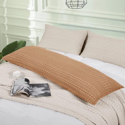 PHF 100% Cotton Waffle Body Pillowcase with Zipper, 1 Pack 20" x 54" Soft Skin-Friendly Pillow Sham, No Filling, Aesthetic Woven and Breathable Waffle Weave Body Pillow Cover for Bed, Clay