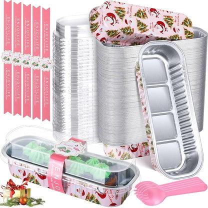 80 Pcs Mini Loaf Pans with Lids, Spoons & Christmas Tree Decorations – 6.8 oz