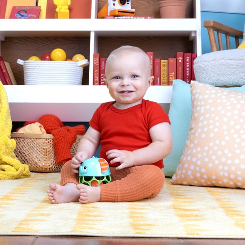 Bright Starts Giggle & Glow Musical Light-Up Rattle Easy-Grasp Oball Elephant Toy, Newborn+, Unisex