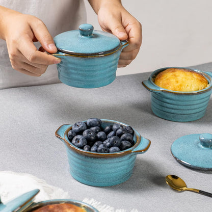 Regine Switzerland 8 oz Creme Brulee Ramekins - Oven Safe Mini Casserole Dishes Set of 4 in Reactive Blue