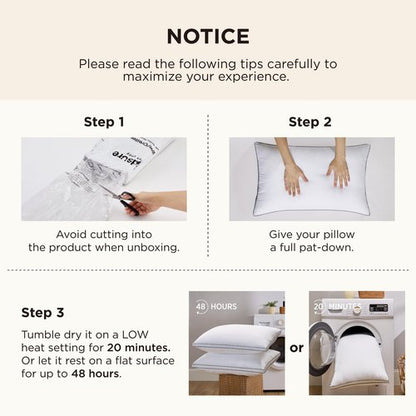 Bedsure King Pillows Set of 2 - Fluffy Bed Pillows for Sleeping, Hotel Quality, Diamond Quilted Design, Gusseted Supportive Down Alternative Filling for Back, Stomach, Side Sleepers