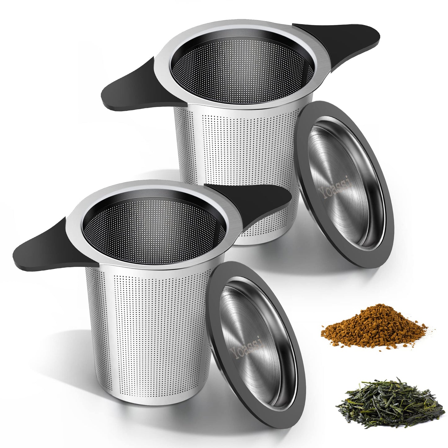 Yoassi Upgraded Tea Infusers for Loose Tea, Silicone Covered Extra Fine Mesh 18/8 Stainless Steel Tea Strainer with Large Capacity & Double Handles to Steep Loose Leaf Tea and Coffee 2 Pack