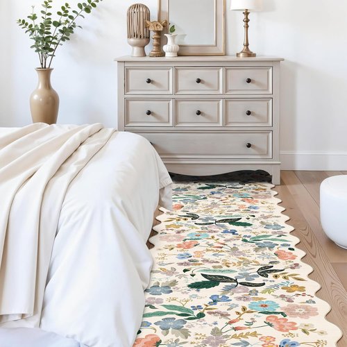 Hallway Floral Runner Rug by [Brand Name] - Washable, Non-Slip, Stain-Resistant Carpet | 2'6"x14", Cream
