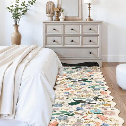 Hallway Floral 2'6x14 Runner Rugs: Washable Scalloped Soft Carpet with Non-Slip Backing for Entryway Kitchen Stain-Resistant Bedroom Floor Mat – Gifts for Newlyweds/Household Home Dcor (2'6x14,Cream)