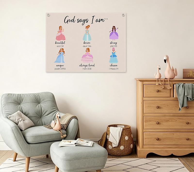 Says I Am Princess Banner Wall Decor for Girls Room - Hanging Flag with Bible Verse, 20x28 in (Variation of THIS listing: Says I Am-1)