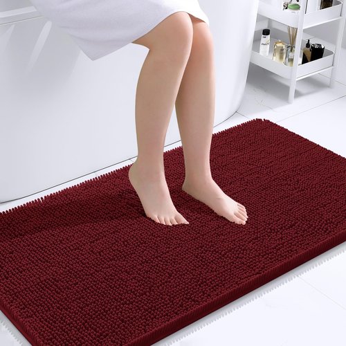 OLANLY Bathroom Rugs 44x24, Extra Soft Absorbent Chenille Bath Rugs, Rubber Backing Quick Dry, Machine Washable Bath Mats for Bathroom Floor, Tub and Shower, Home Decor Accessories, Burgundy