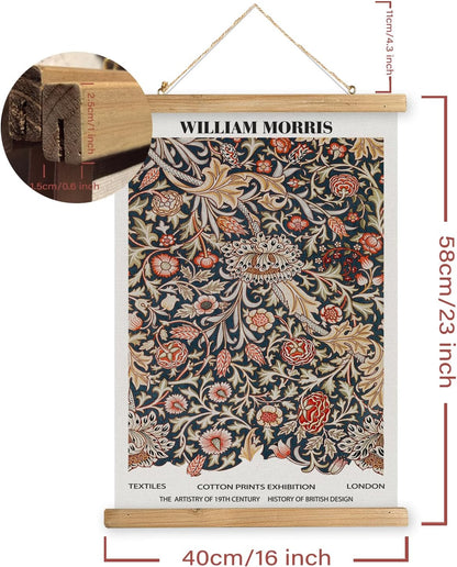 MIDEFINCH Vintage Floral Scroll Poster - Retro Botanical Wall Art with Wooden Hanger | 16x23 Inch
