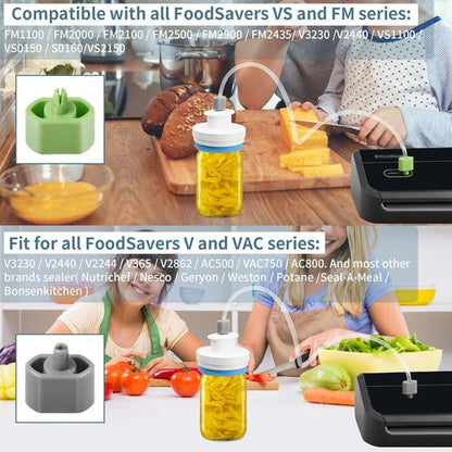 Mason Jar Canning Sealer Kit - Upgraded Sealer Set for FoodSaver Vacuum Sealers | Fits Wide & Regular Mouth Jars (White)
