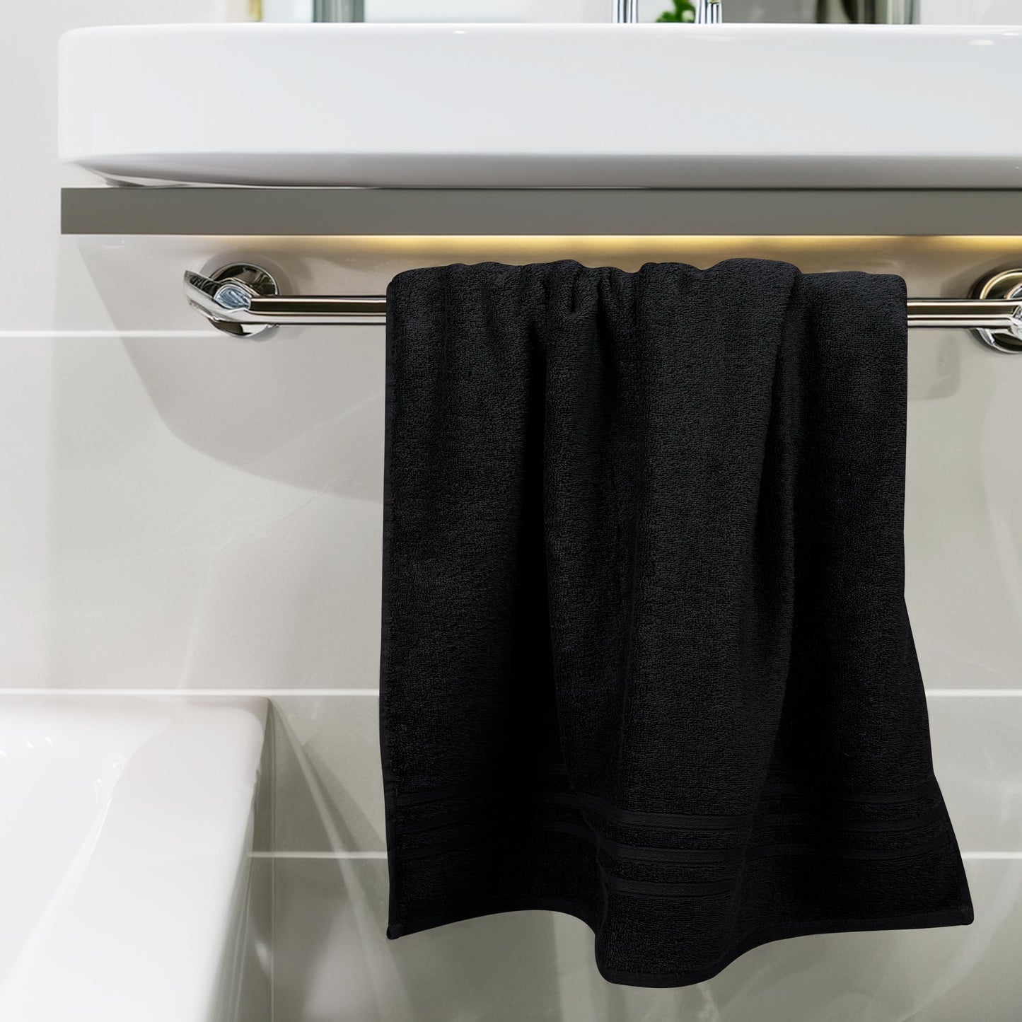 Tens Towels Pack of 4 Soft Bath Towels, 100% Cotton, 27 x 54 Inches, Lightweight & Quick-Dry, Ideal for Daily Bathroom Use, Practical & Comfortable, Black