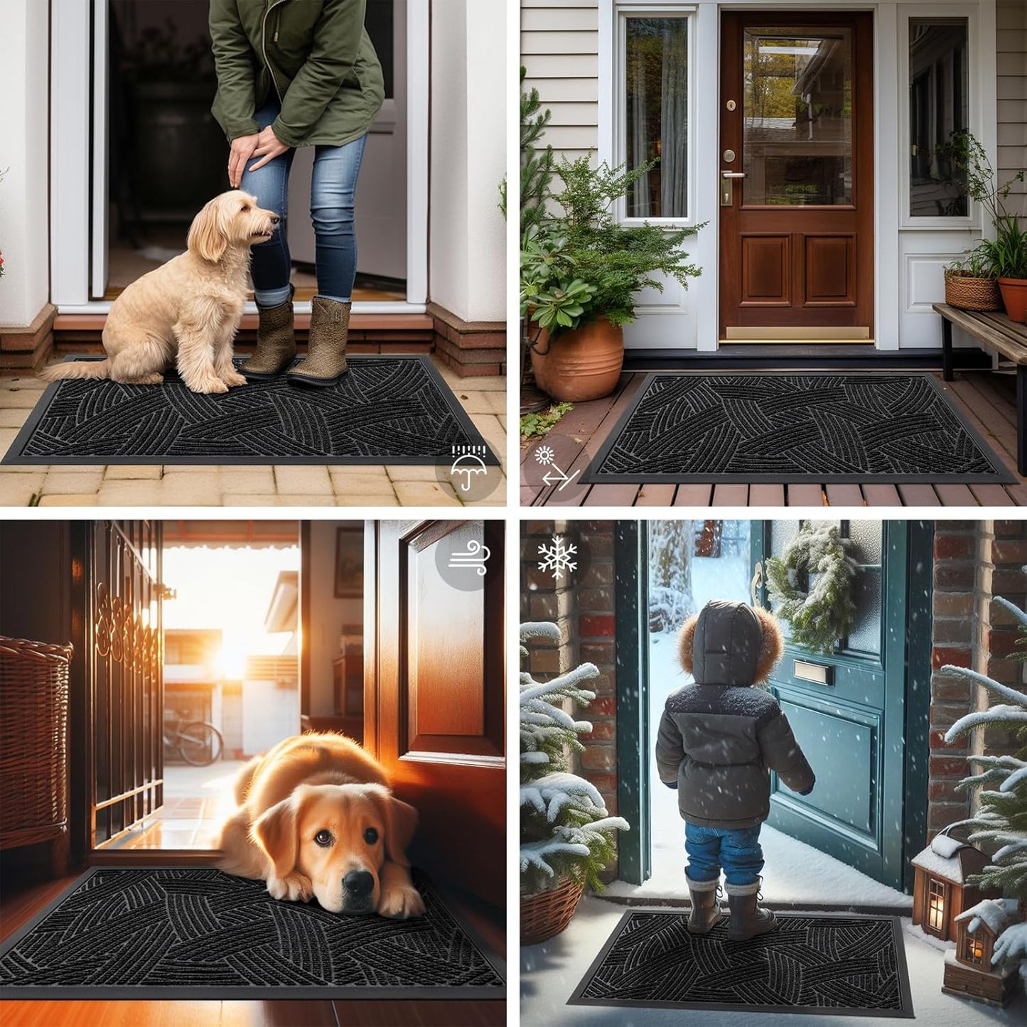 Smiry Heavy-Duty Natural Rubber Doormat - Traps Dirt & Moisture | Easy-Clean Low Profile 35x23, Black