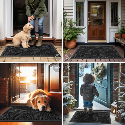 Smiry Heavy-Duty Natural Rubber Doormat - Traps Dirt & Moisture | Easy-Clean Low Profile 35x23, Black
