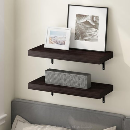 Furinno Tanna Floating Shelves for Wall Set of 2, 22-Inch Wall Shelf, Triple Thick Floating Mounted Shelf, for Bathroom, Home Office, Living Room, Tobacco Oak