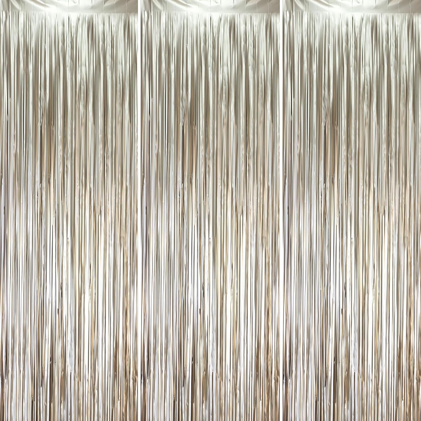 Voircoloria Matte Champagne Foil Fringe Backdrop Curtains - 3 Pack of 3.3 x 8.2 ft Gold Tinsel Streamers for Parties