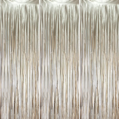 Voircoloria Matte Champagne Foil Fringe Backdrop Curtains - 3 Pack of 3.3 x 8.2 ft Gold Tinsel Streamers for Parties