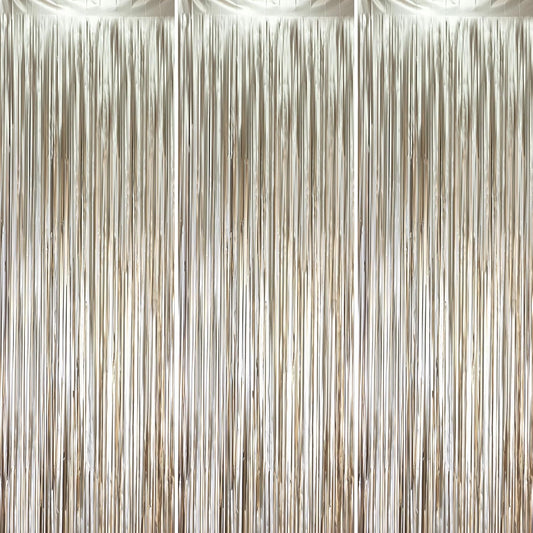 Voircoloria Matte Champagne Foil Fringe Backdrop Curtains - 3 Pack of 3.3 x 8.2 ft Gold Tinsel Streamers for Parties