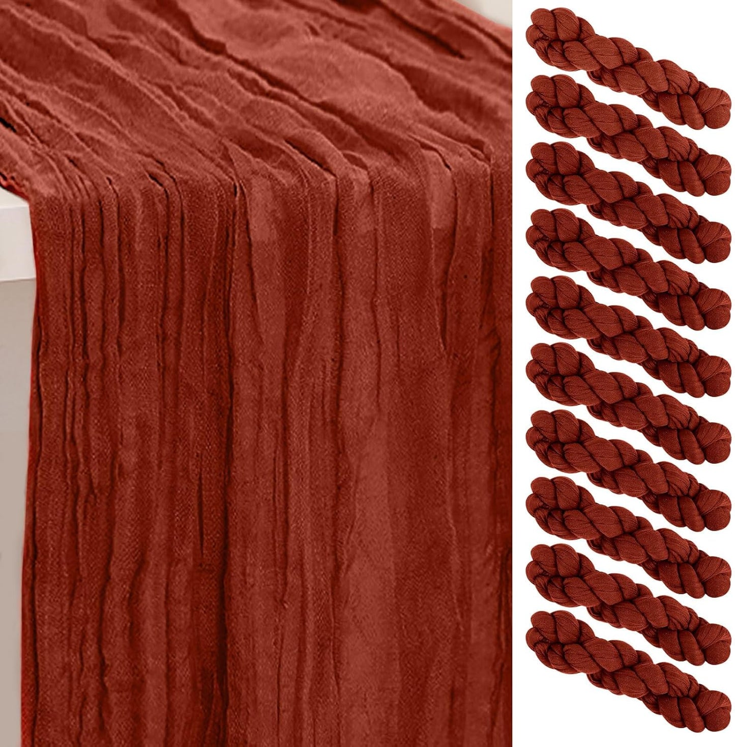 Skiennix Terracotta Cheesecloth Table Runner - 35x120 Inch Rustic Sheer Decor for Weddings & Parties