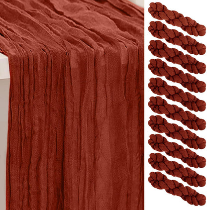 Skiennix Terracotta Cheesecloth Table Runner - 35x120 Inch Rustic Sheer Decor for Weddings & Parties