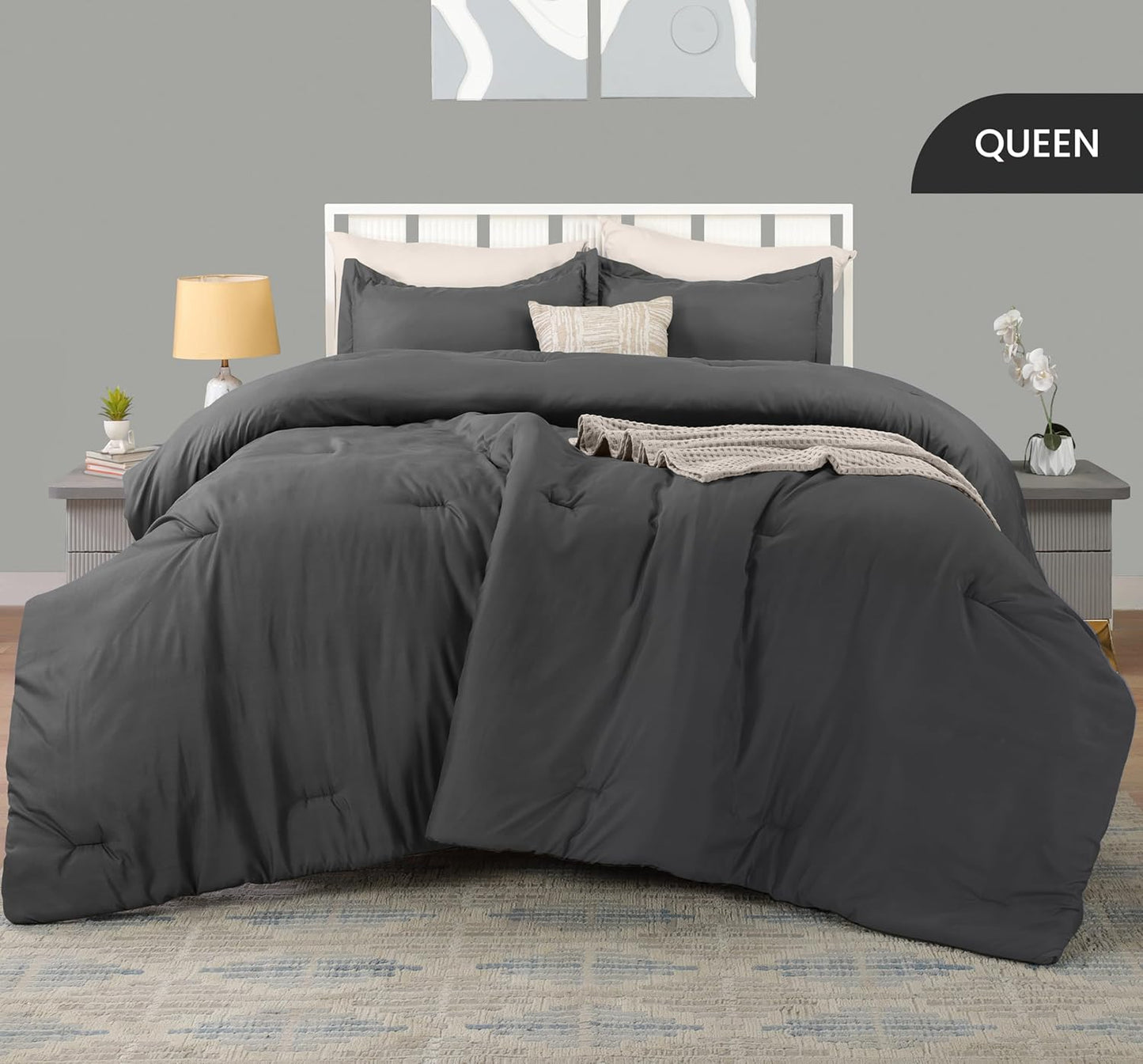 Utopia Bedding Queen Comforter Set - 3 Piece Soft Down Alternative in Grey | 88 x 88 Inches Comforter & 2 Pillow Shams