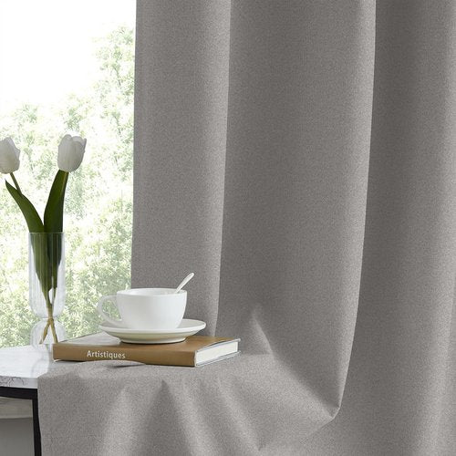 Melodieux 100% Blackout Linen Textrued Curtains for Living Room, Full Light Blocking Thermal Insulated Grommet Curtain Drapes with Black Back for Bedroom, 42 x 63 Inch, Grey (2 Panels)
