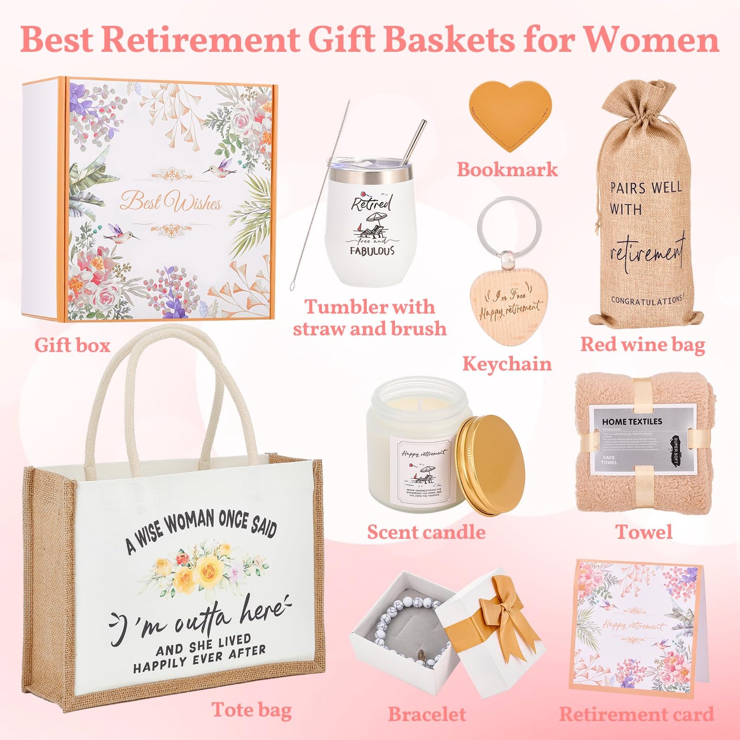 Retirement Gift for Women 2025, Happy Retirement Gift, Retirement Gift for Coworker, Friends, Mom, Grandma, Staff, Tumblers, Candle, Towel, Card, Tote Bag Set, Best Retirement Gifts for Woman