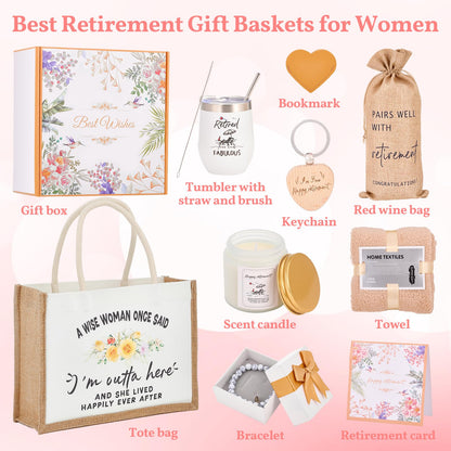 Retirement Gift for Women 2025, Happy Retirement Gift, Retirement Gift for Coworker, Friends, Mom, Grandma, Staff, Tumblers, Candle, Towel, Card, Tote Bag Set, Best Retirement Gifts for Woman