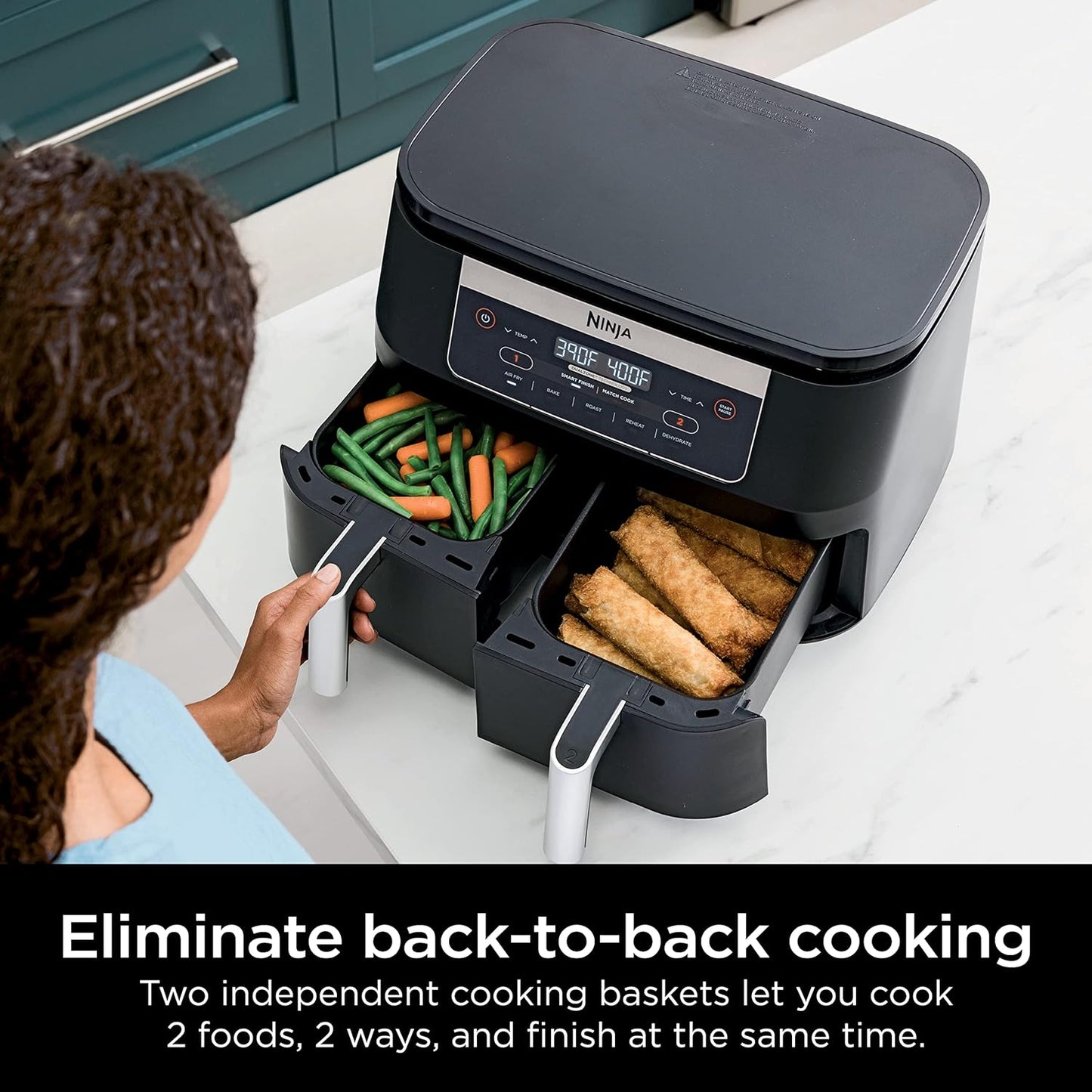 Ninja DZ090 Foodi 6 Quart Air Fryer - 5-in-1 DualZone with 2 Baskets for Quick Snacks & Meals - Black
