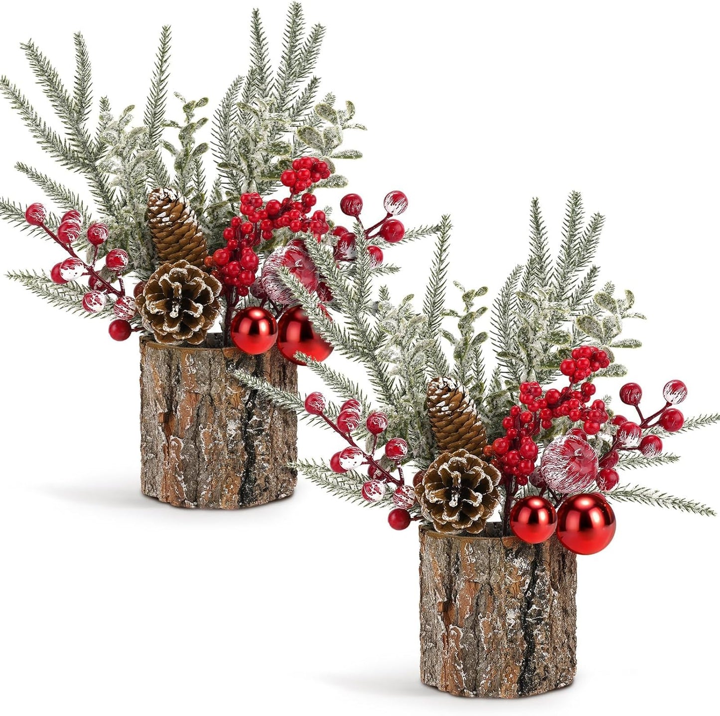 Regine Switzerland Christmas Table Centerpiece - Rustic Pinecones & Red Berries Decor | 2-Piece Set for Coffee Bar, Mantel & Entryway