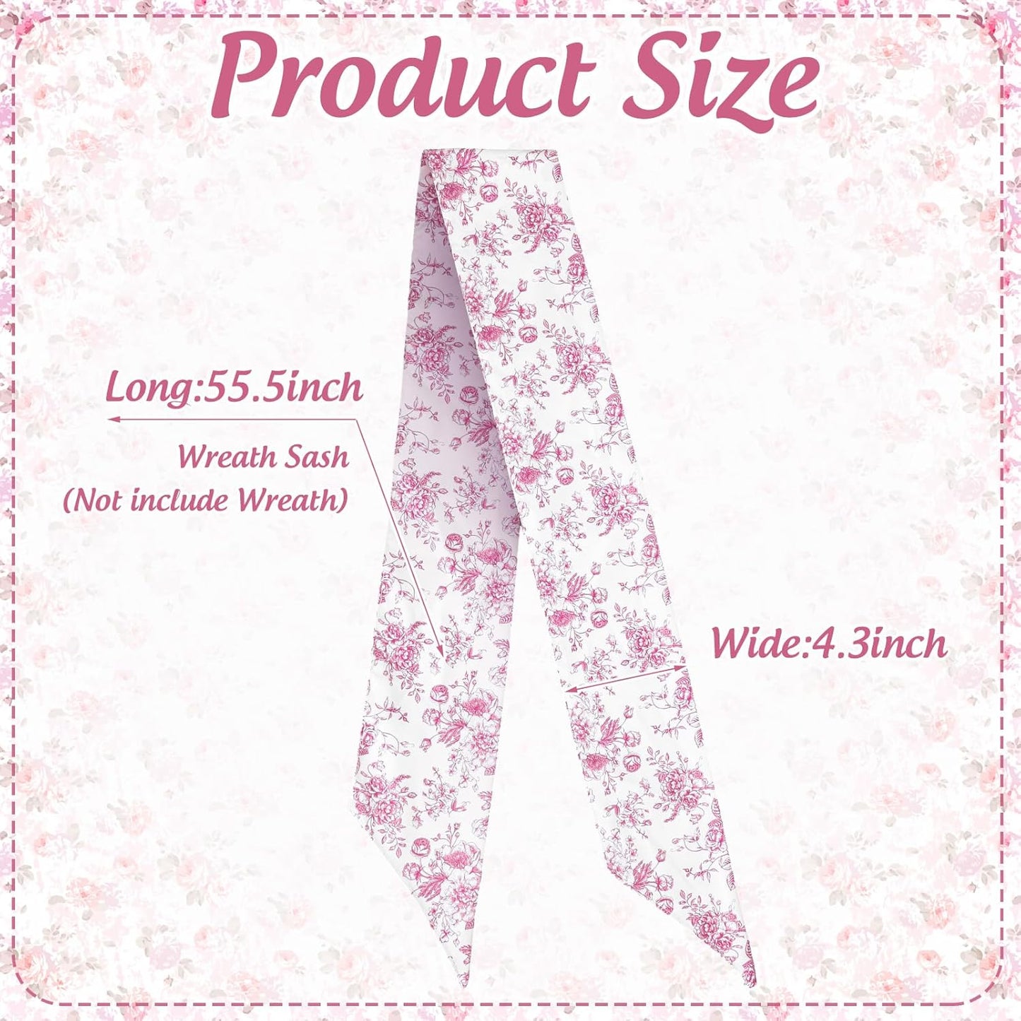 Whaline Pink Flower Wreath Sash - Chinoiserie Floral Garland Ribbon for Holiday Home Decor | 2 Pieces