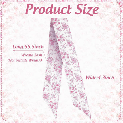 Whaline Pink Flower Wreath Sash - Chinoiserie Floral Garland Ribbon for Holiday Home Decor | 2 Pieces
