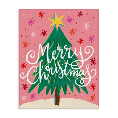 Unframed+Wrapped Canvas 40x30 Holiday Wall Art - Merry Christmas Pink Starry Pattern