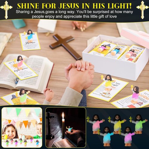 CroBlissful Mini Jesus Figurines - 30 Sets Glow in The Dark with "Let Your Light Shine" Cards | Perfect for Sunday School