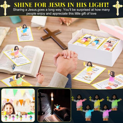 CroBlissful Mini Jesus Figurines - 30 Sets Glow in The Dark with "Let Your Light Shine" Cards | Perfect for Sunday School
