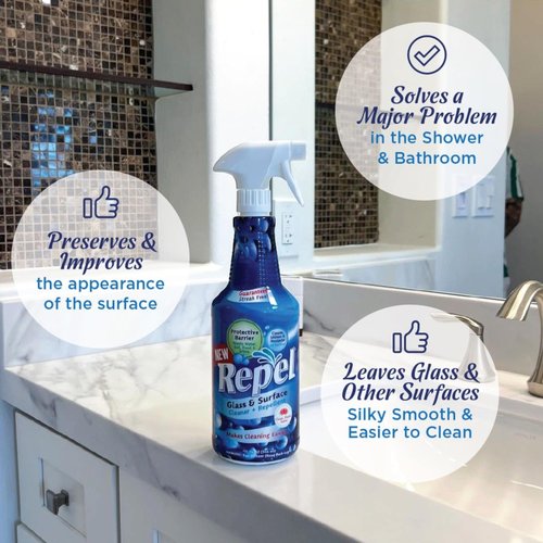 Clean-X REPEL Glass & Surface Cleaner 32 fl. oz. - Cleans & Repels water spots and dirt on glass, mirror, tile and multi surface by UNELKO (2)