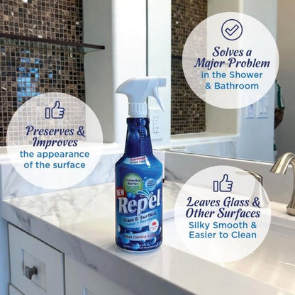 Clean-X REPEL Glass & Surface Cleaner 32 fl. oz. - Cleans & Repels water spots and dirt on glass, mirror, tile and multi surface by UNELKO (2)