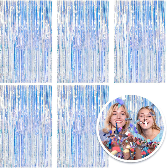 Skiennix Iridescent Foil Curtain Backdrop - 5 Pack Metallic Tinsel Fringe for Parties & Celebrations