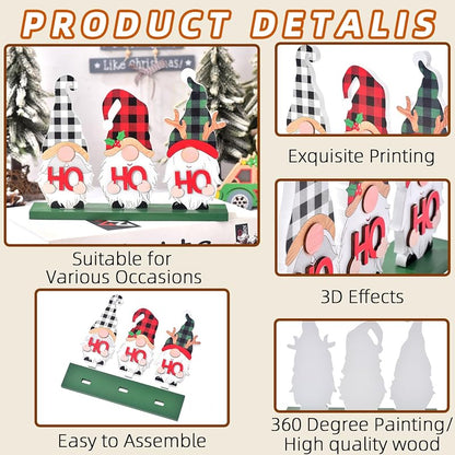 HoHoHo Rustic Wood Gnome Christmas Sign - Tabletop Holiday Decor (Variation: HOHOHO)