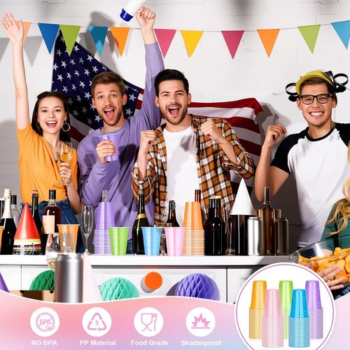 KesaPlan 100 Pack 16 OZ Pastel Rainbow Plastic Cups - Colorful Disposable Drinking Cups for Parties & Events