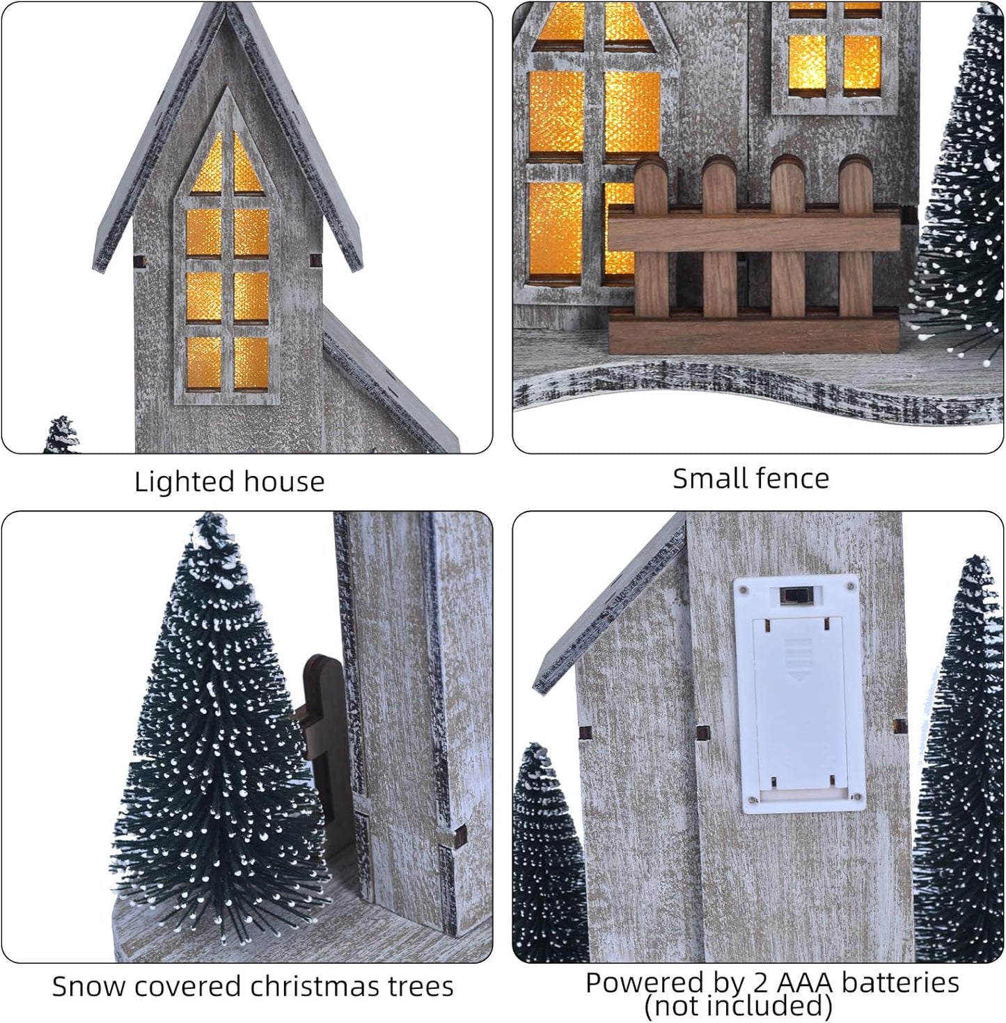 Skiennix Wooden Christmas Village House - LED Lighted Tabletop Decor with Tree | Winter Holiday Centerpiece (Style A)