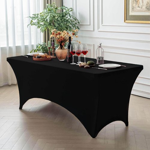 FOLINS&HOME Black 4ft Fitted Tablecloth - Water-Resistant Spandex Cover for Events & Parties