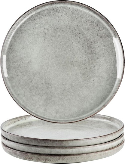Henten Home 10-Inch Ceramic Dinner Plates - Set of 4 Fluted Round Porcelain Steak Plates | Scratch Resistant (Grey)