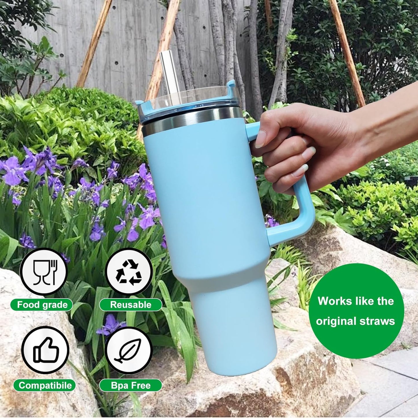 Stanley Replacement Straws - 6 Pack Reusable Straws for 40 oz & 30 oz Tumblers | Includes Cleaning Brush, Clear Plastic