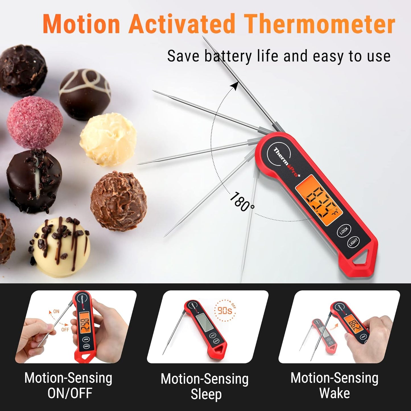 TempPro Waterproof Digital Meat Thermometer - Ambidextrous Backlit & Motion Sensing for BBQ, Grilling & Cooking